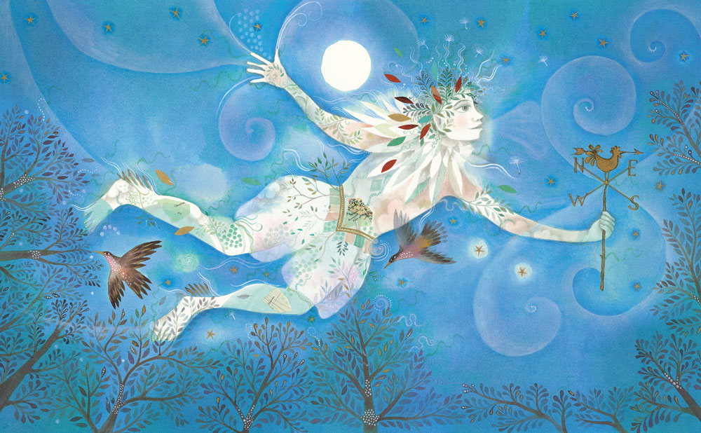 Ariel in flight, an illustration from The Tempest by Jane Ray
