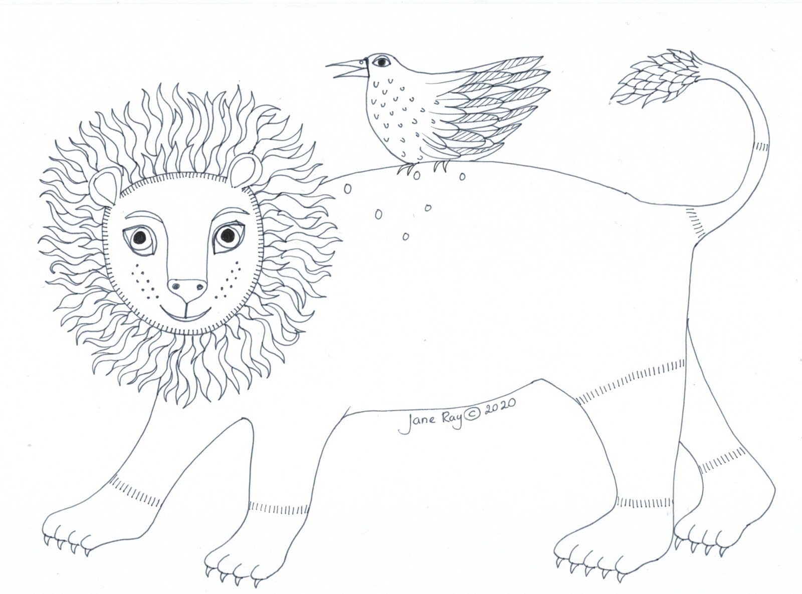 Lion and Bird colouring sheet by Jane Ray