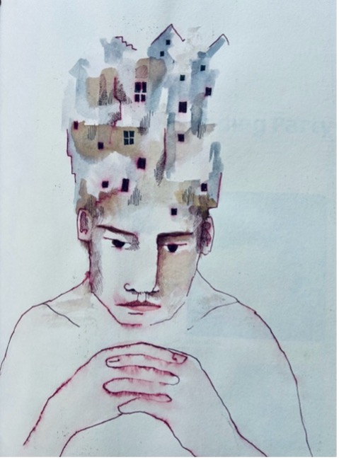 Head full of houses — sketchbook page by Jane Ray