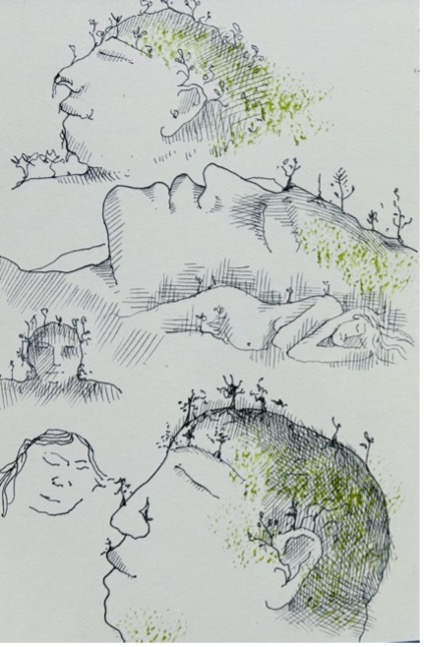 Landscape heads — sketchbook page by Jane Ray