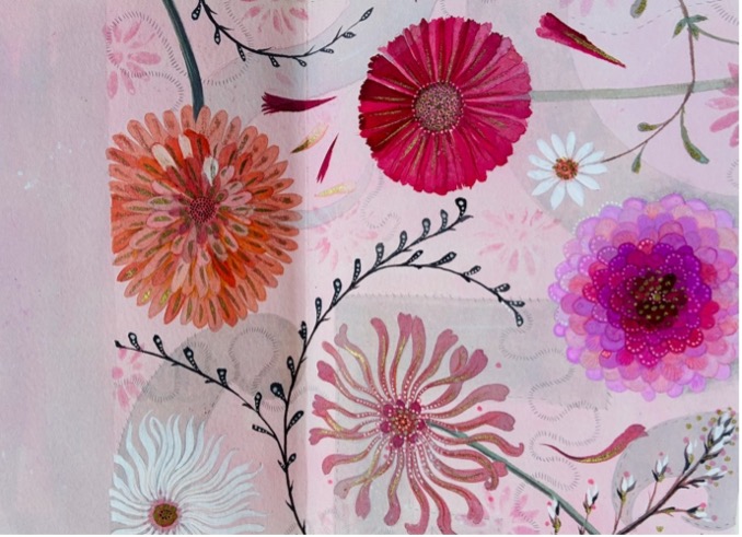 Pink flower studies — sketchbook page by Jane Ray