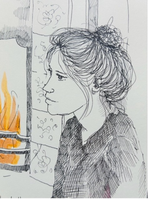 By the fire — sketchbook page by Jane Ray